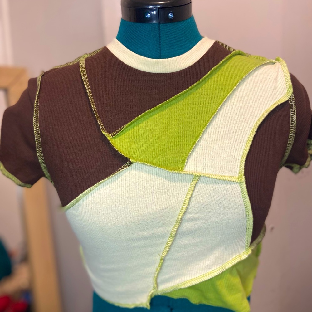 Patchwork Green And Brown Top - image 1